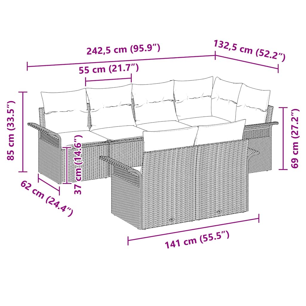 Kerti Kanapé Szett párnával 7 pcs Barna polirattan