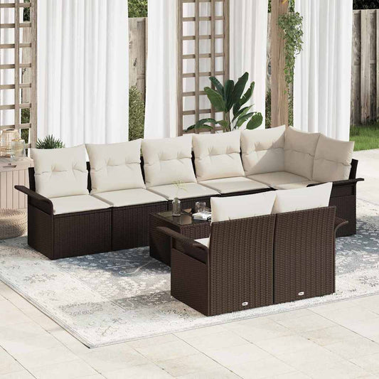 Kerti Kanapé Szett párnával 9 pcs Barna Poli rattan