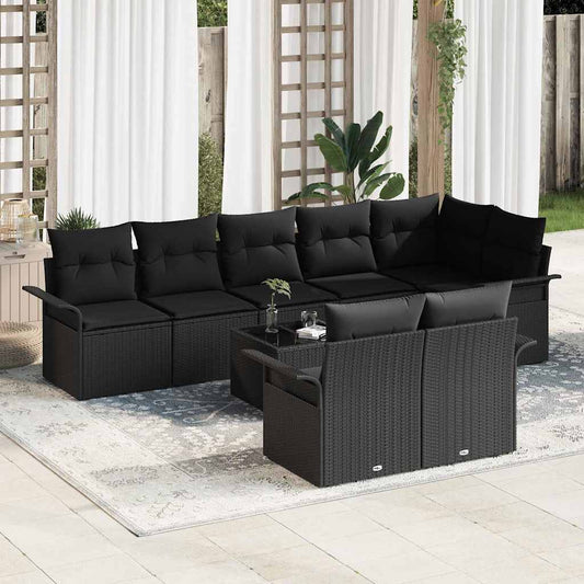 Kerti Kanapé Szett párnával 9 pcs Fekete Poli rattan