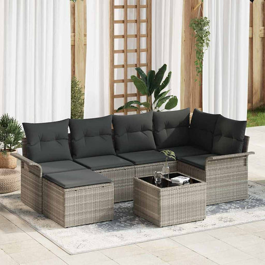 Kerti Kanapé Szett párnával 7 pcs Világosszürke Poli rattan