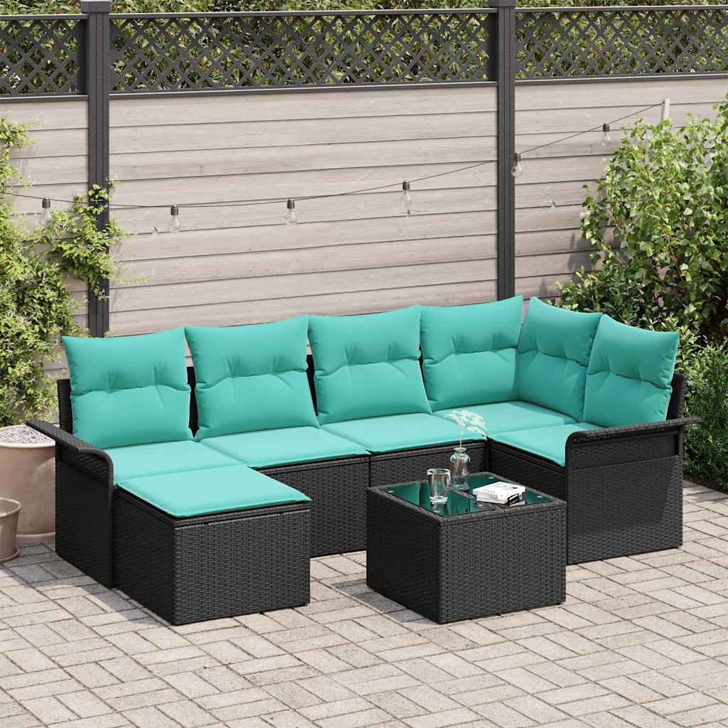 Kerti Kanapé Szett párnával 7 pcs Fekete Poli rattan