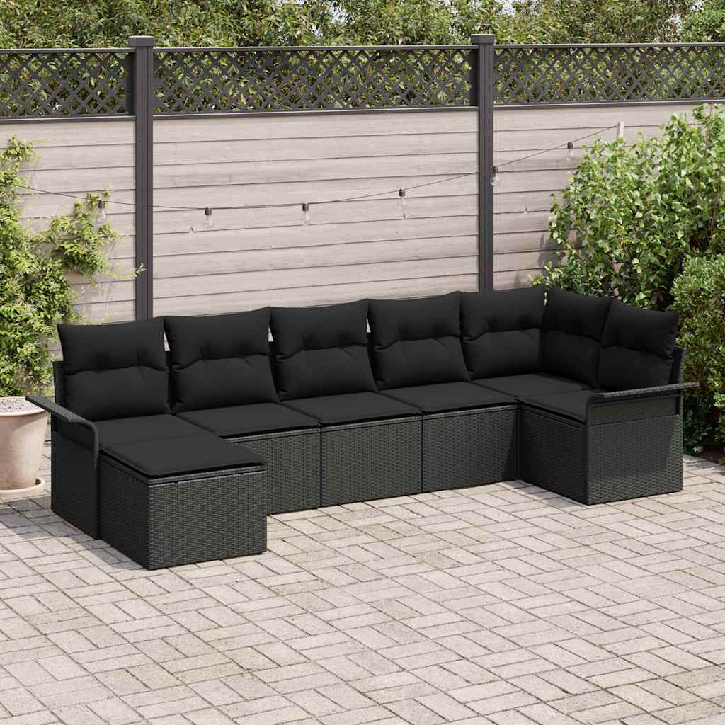 Kerti Kanapé Szett párnával 7 pcs Fekete Poli rattan