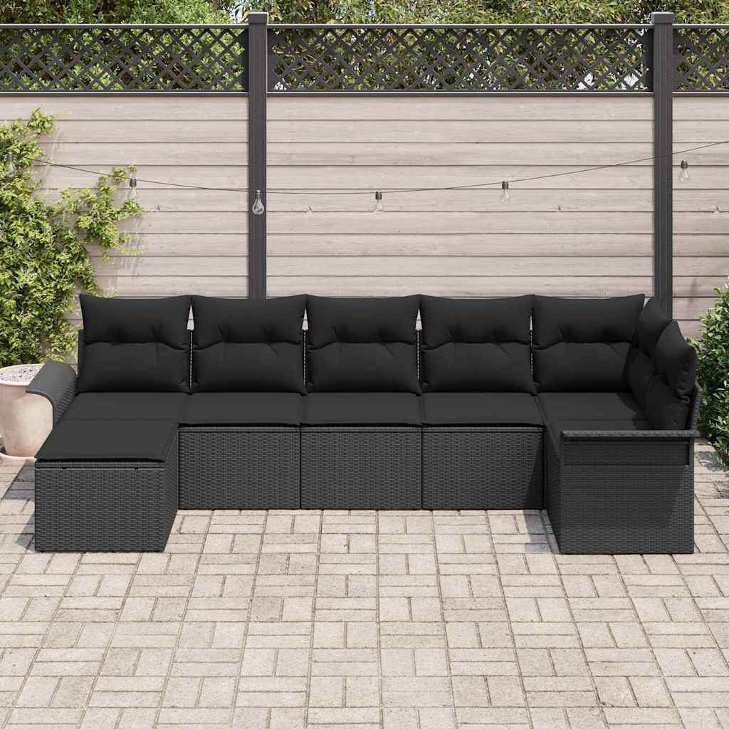 Kerti Kanapé Szett párnával 7 pcs Fekete Poli rattan