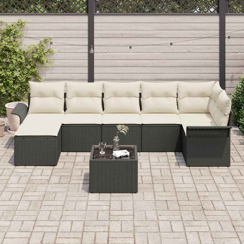 Kerti Kanapé Szett párnával 8 pcs Fekete Poli rattan