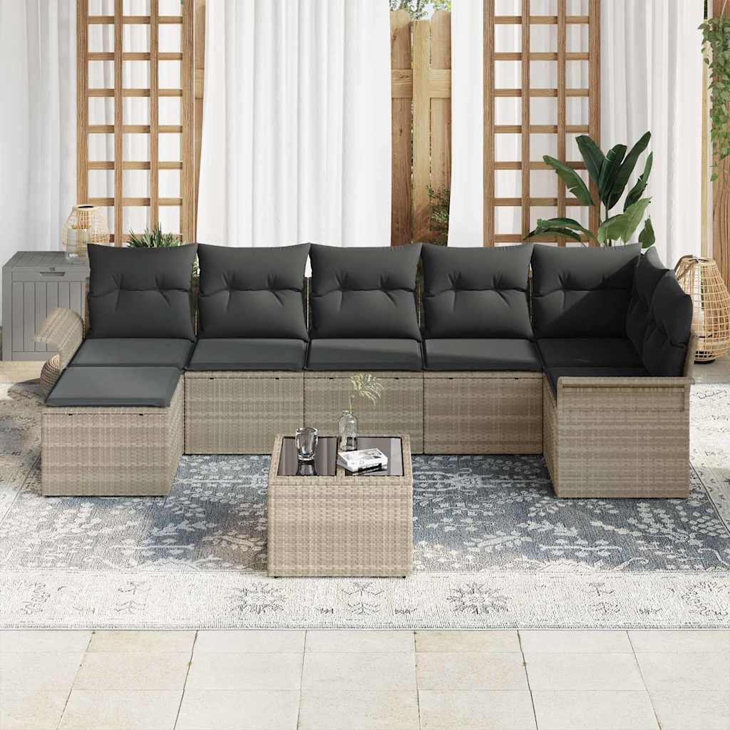 Kerti Kanapé Szett párnával 8 pcs Világosszürke Poli rattan