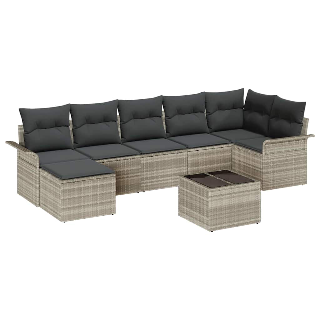 Kerti Kanapé Szett párnával 8 pcs Világosszürke Poli rattan