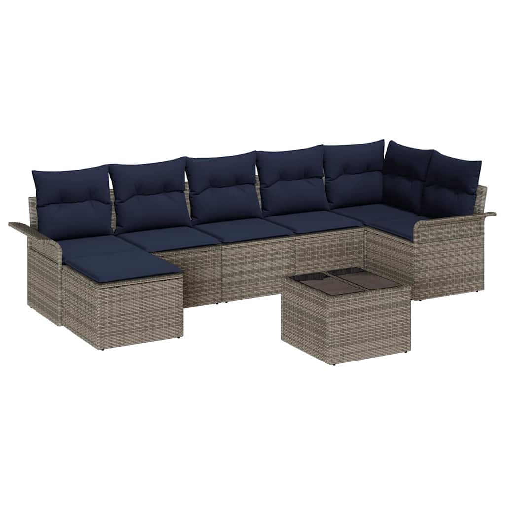 Kerti Kanapé Szett párnával 8 pcs Szürke Poli rattan