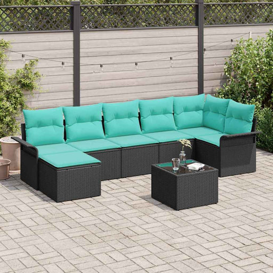 Kerti Kanapé Szett párnával 8 pcs Fekete Poli rattan