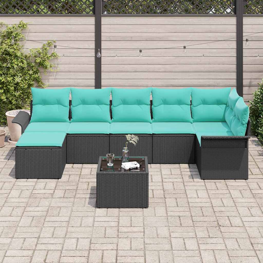 Kerti Kanapé Szett párnával 8 pcs Fekete Poli rattan