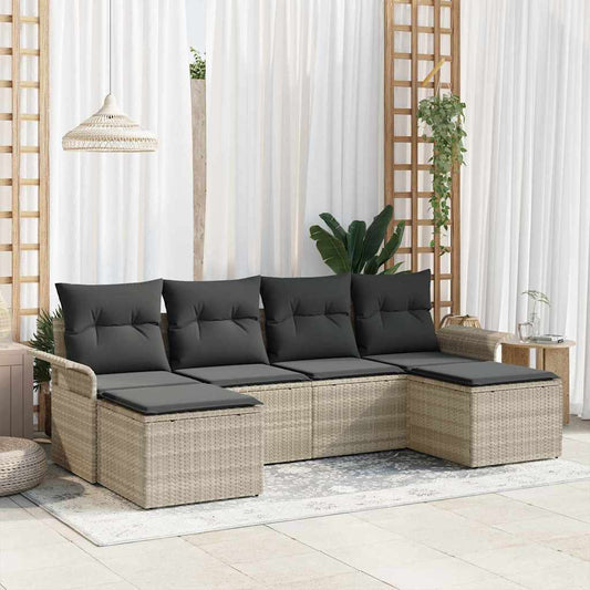 Kerti Kanapé Szett párnával 6 pcs Világosszürke Poli rattan