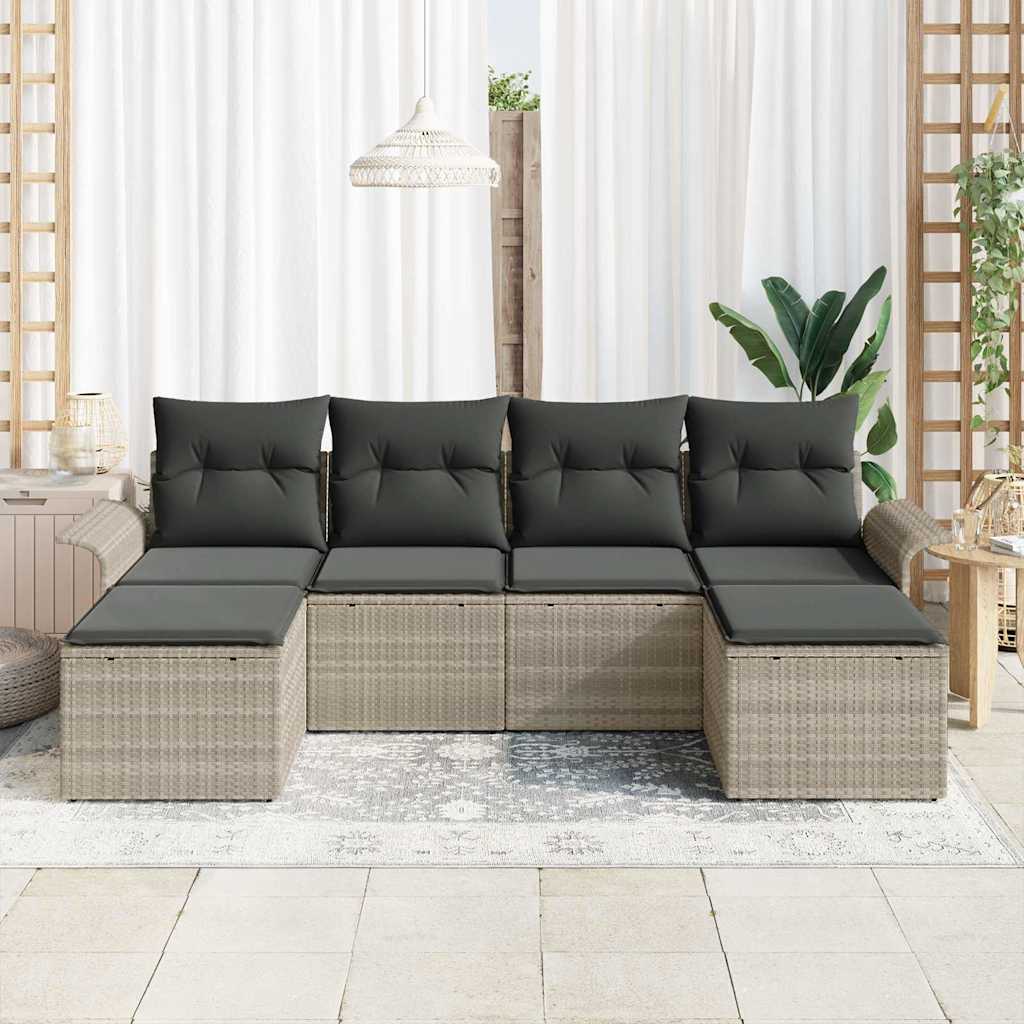 Kerti Kanapé Szett párnával 6 pcs Világosszürke Poli rattan