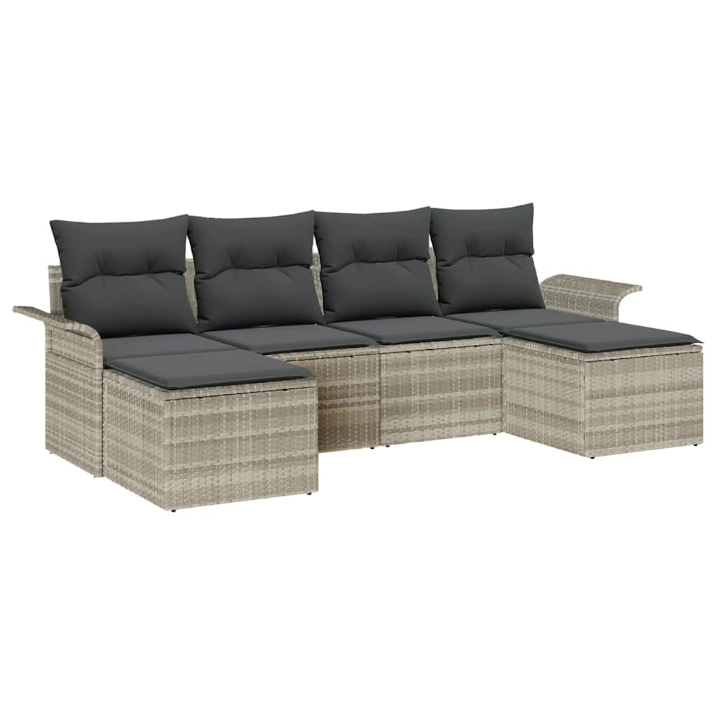 Kerti Kanapé Szett párnával 6 pcs Világosszürke Poli rattan