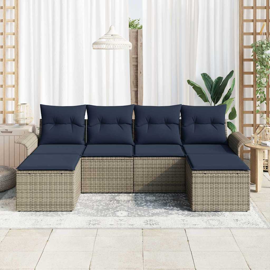 Kerti Kanapé Szett párnával 6 pcs Szürke polirattan