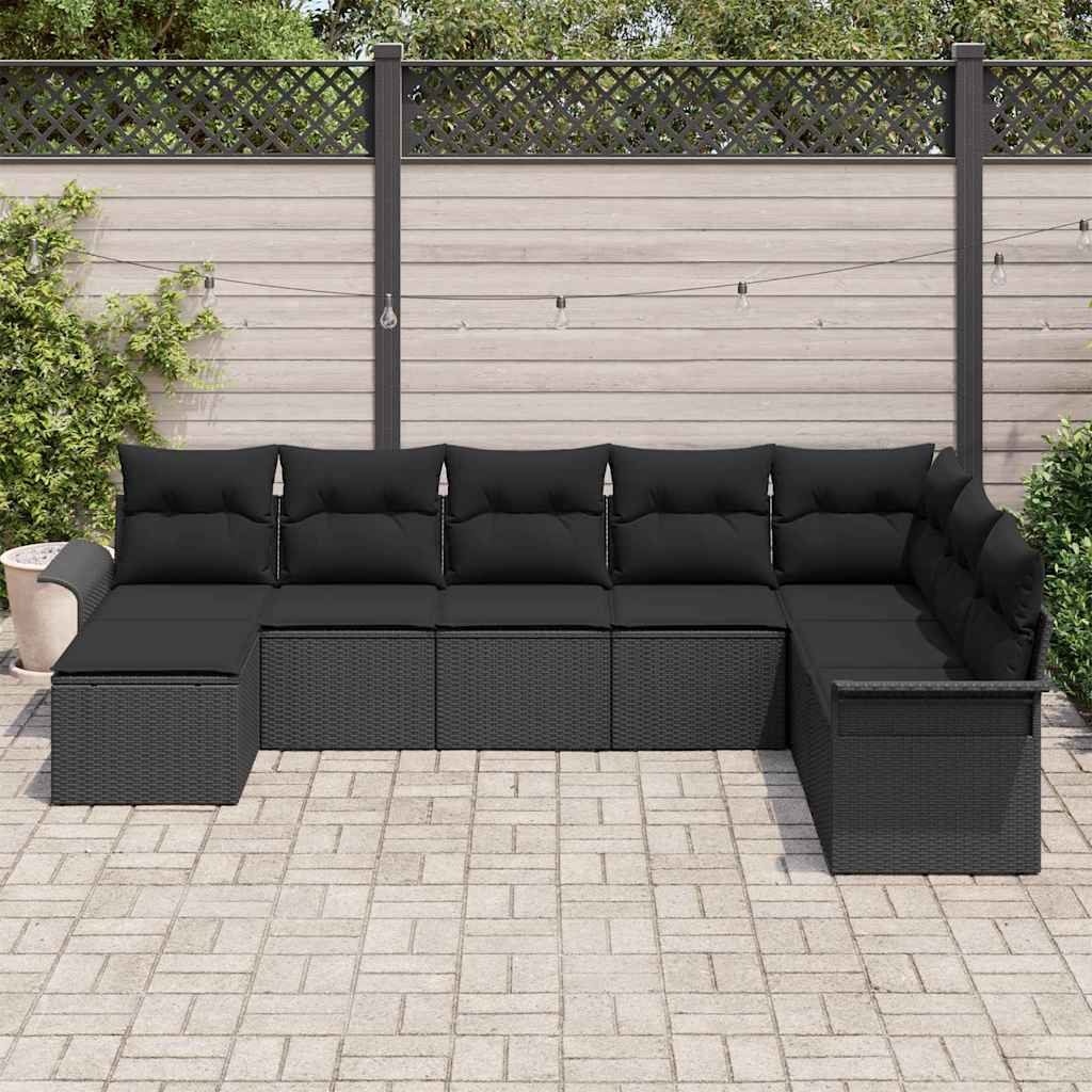 Kerti Kanapé Szett párnával 8 pcs Fekete polirattan