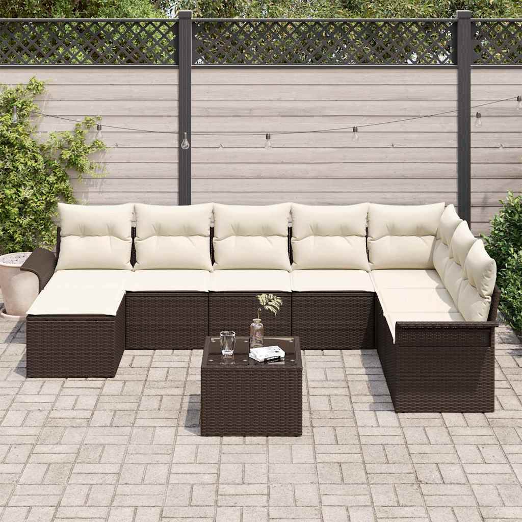 Kerti Kanapé Szett párnával 9 pcs Barna Poli rattan