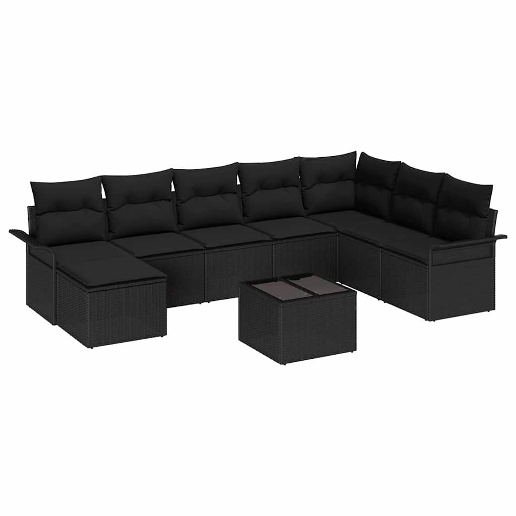 Kerti Kanapé Szett párnával 9 pcs Fekete polirattan