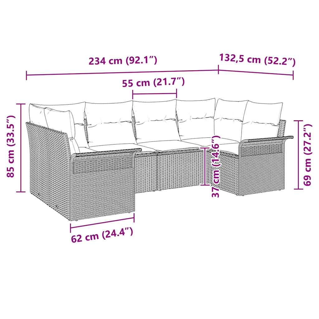 Kerti Kanapé Szett párnával 6 pcs Barna polirattan