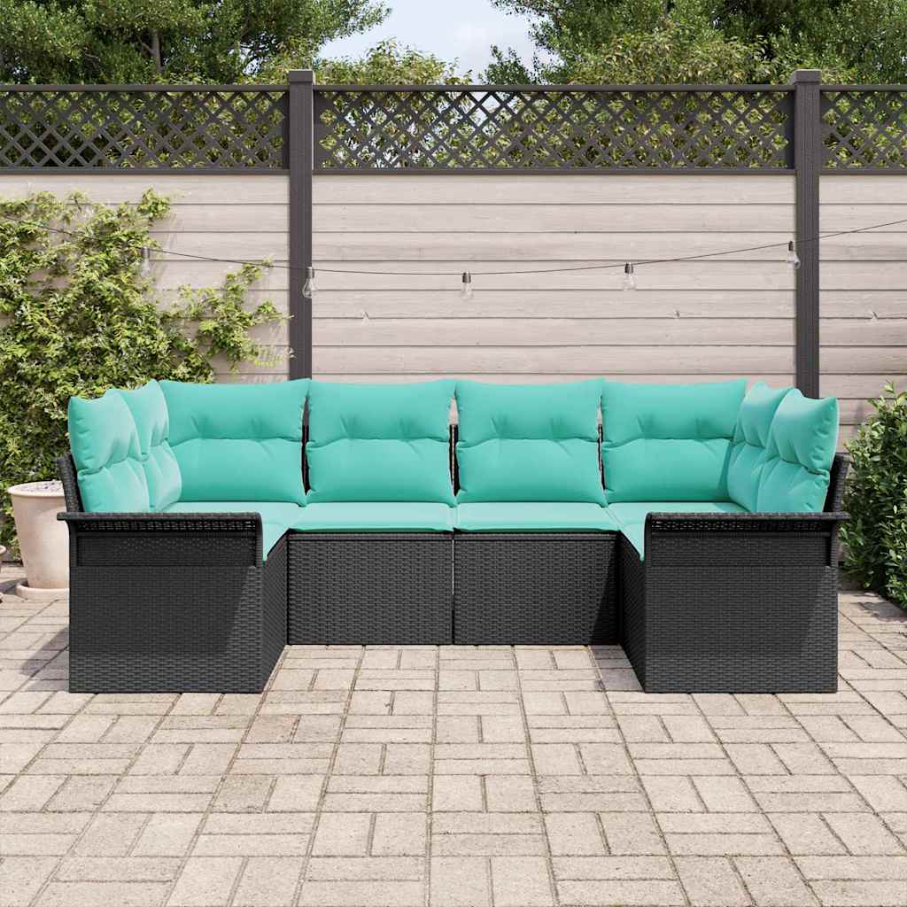Kerti Kanapé Szett párnával 6 pcs Fekete Poli rattan