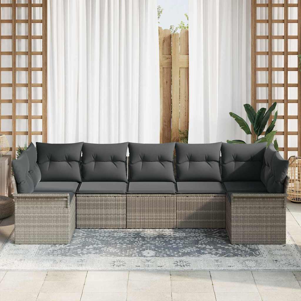 Kerti Kanapé Szett párnával 7 pcs Világosszürke Poli rattan