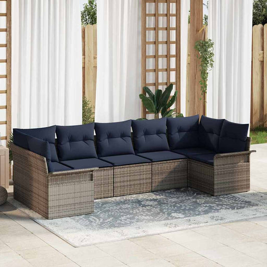 Kerti Kanapé Szett párnával 7 pcs Szürke Poli rattan
