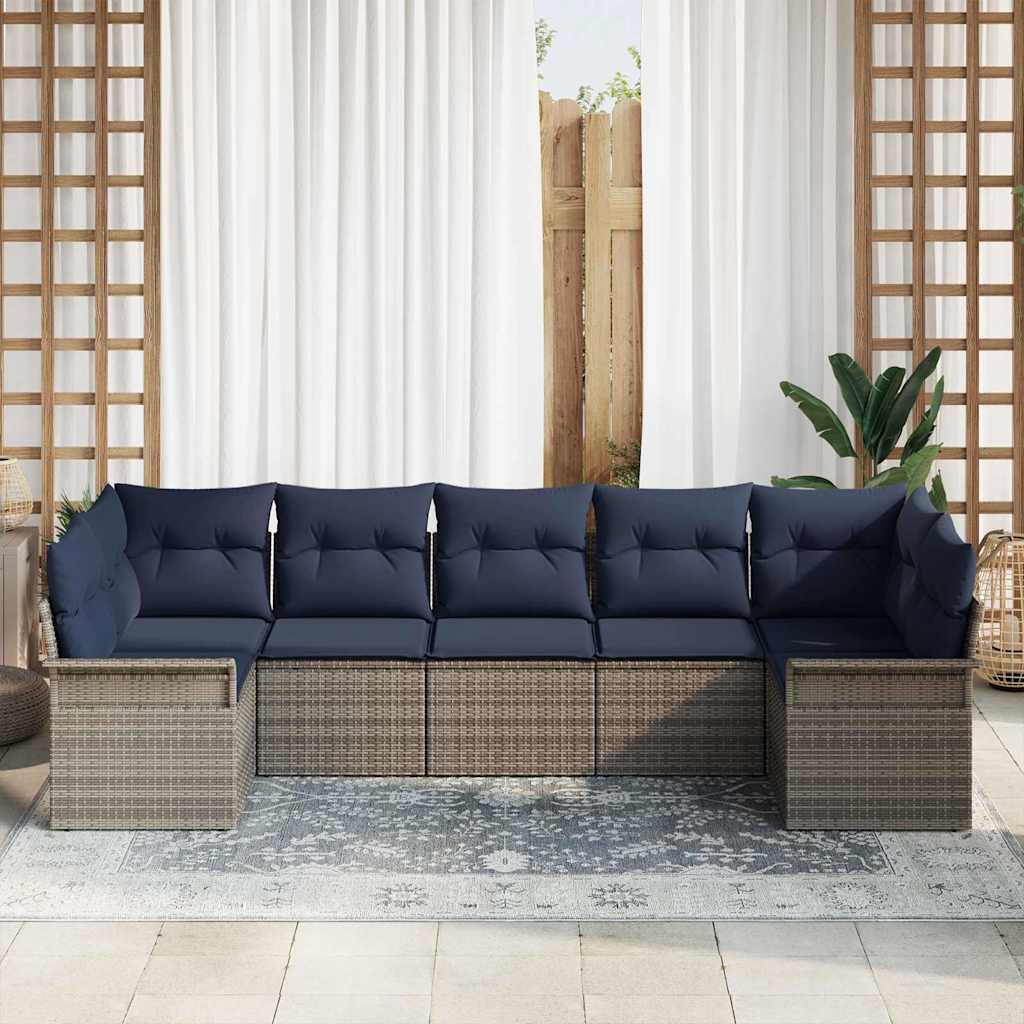 Kerti Kanapé Szett párnával 7 pcs Szürke Poli rattan