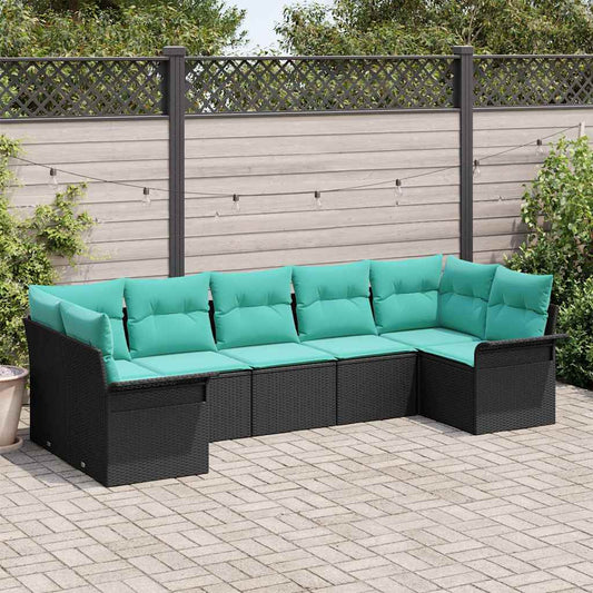 Kerti Kanapé Szett párnával 7 pcs Fekete Poli rattan