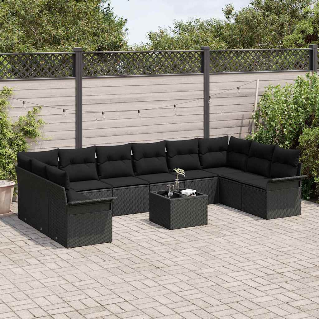 Kerti Kanapé Szett párnával 11 pcs Fekete Poli rattan