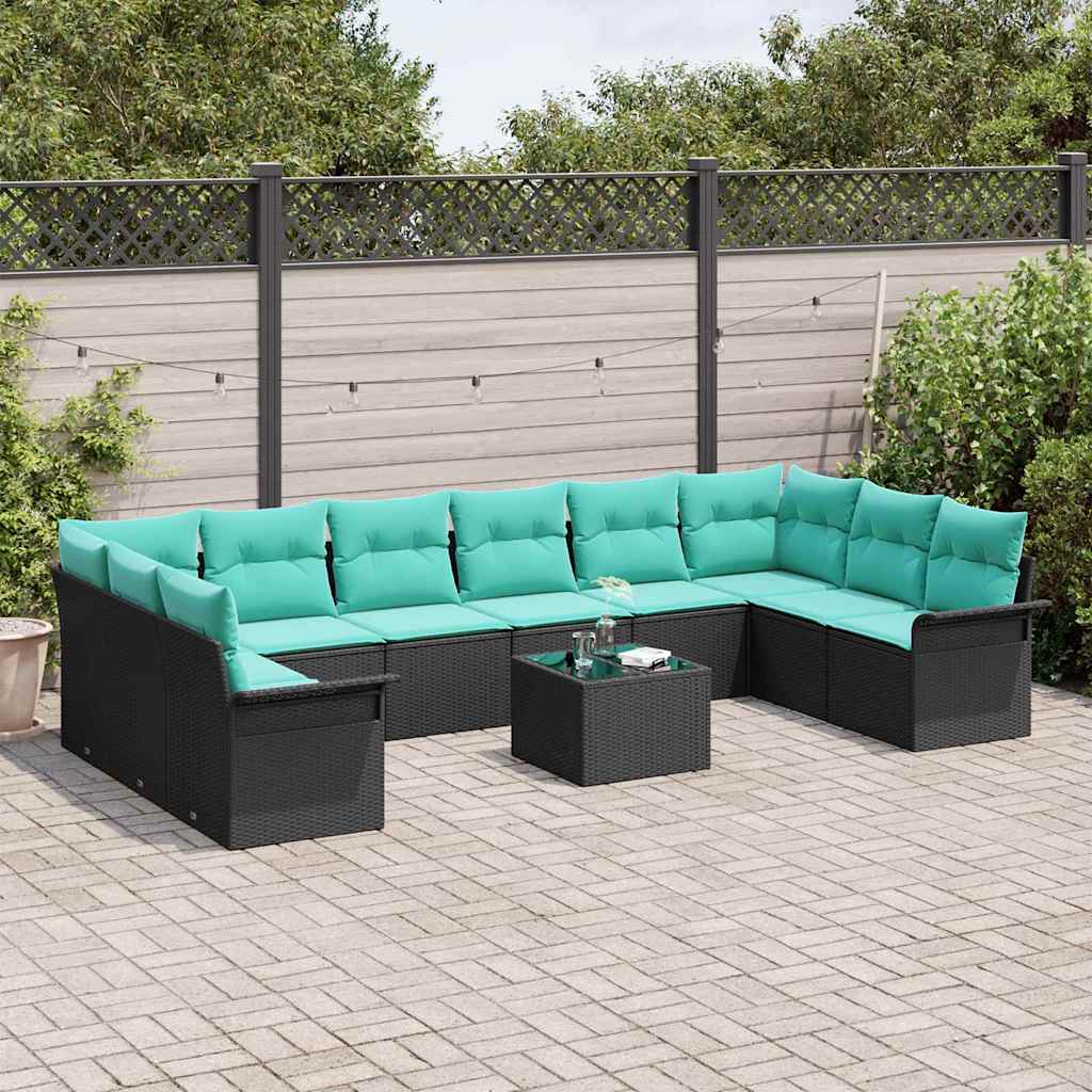 Kerti Kanapé Szett párnával 11 pcs Fekete Poli rattan