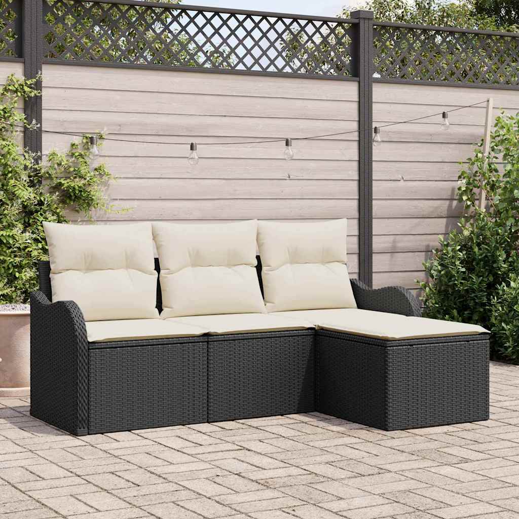 Kerti Kanapé Szett párnával 4 pcs Fekete Poli rattan