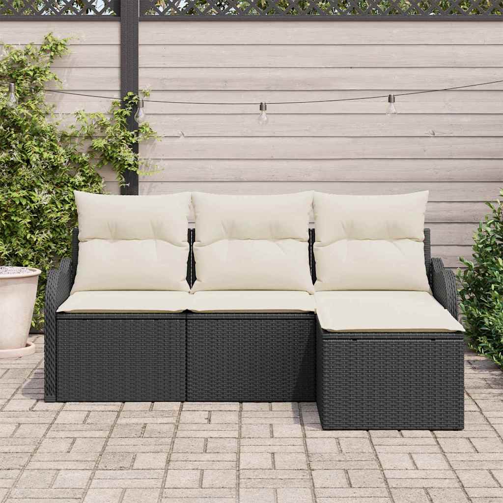 Kerti Kanapé Szett párnával 4 pcs Fekete Poli rattan