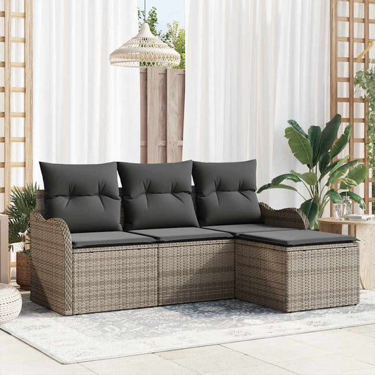 Kerti Kanapé Szett párnával 4 pcs Szürke Poli rattan