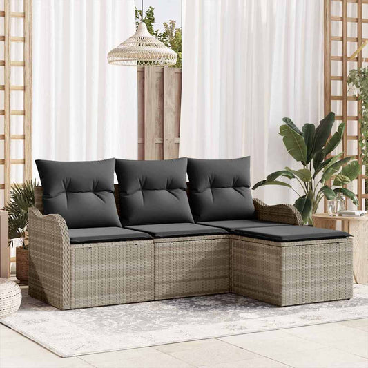 Kerti Kanapé Szett párnával 4 pcs Világosszürke Poli rattan