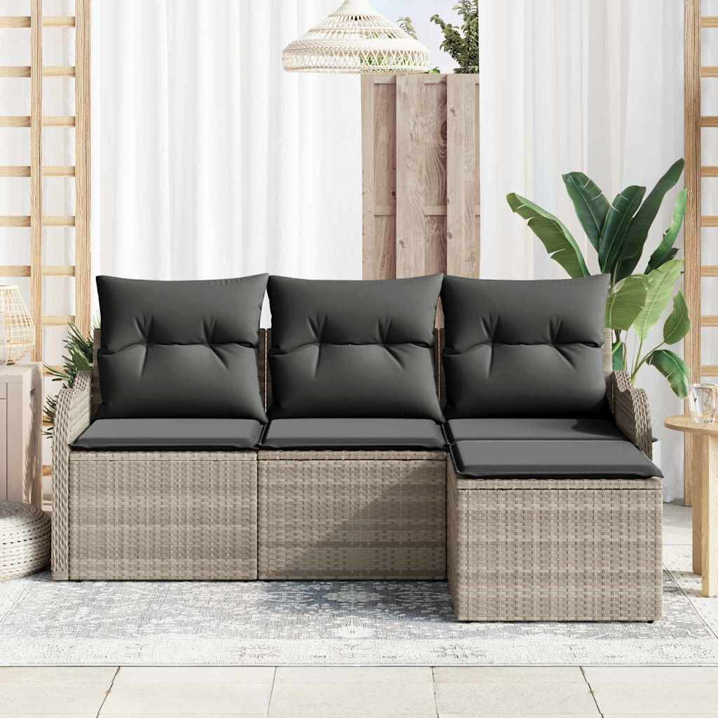 Kerti Kanapé Szett párnával 4 pcs Világosszürke Poli rattan