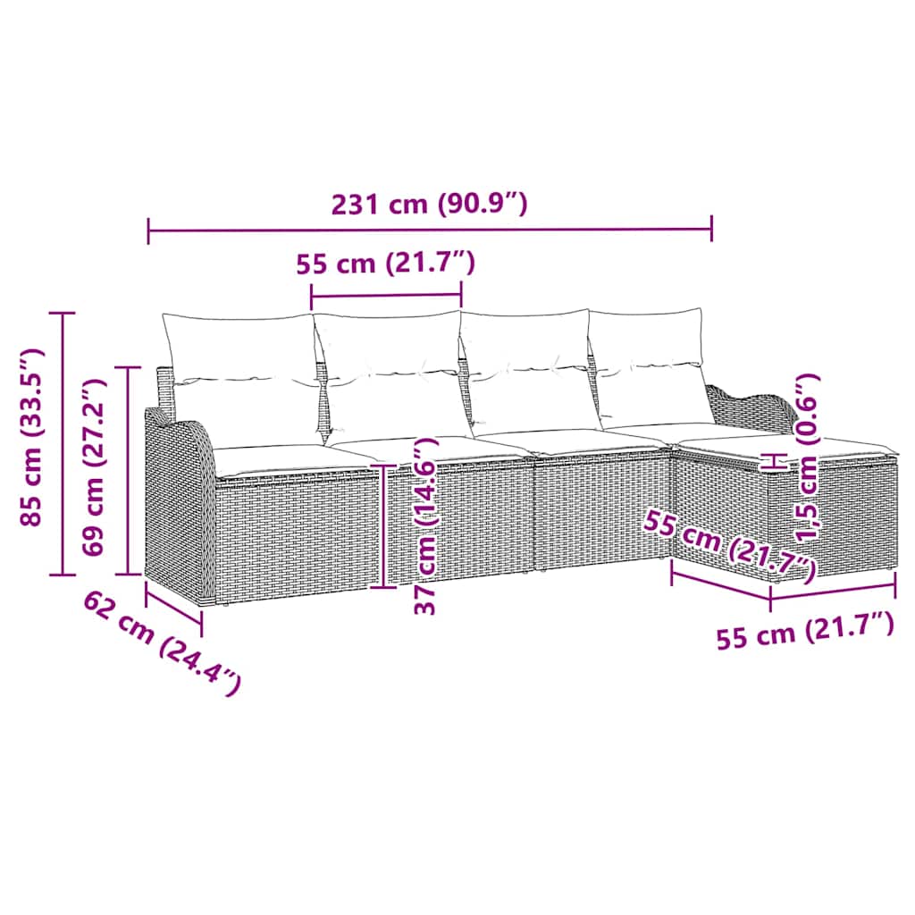 Kerti Kanapé Szett 5 pcs Barna polirattan