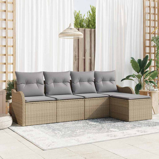 Kerti Kanapé Szett 5 pcs Bézs polirattan