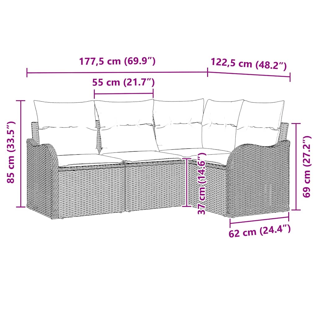 Kerti Kanapé Szett 4 pcs Szürke polirattan