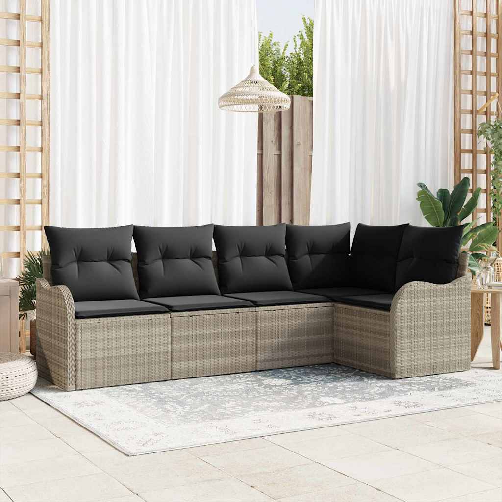 Kerti Kanapé Szett párnával 5 pcs Világosszürke Poli rattan