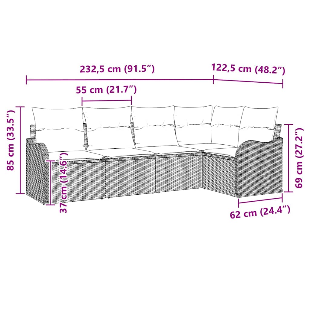 Kerti Kanapé Szett párnával 5 pcs Világosszürke Poli rattan