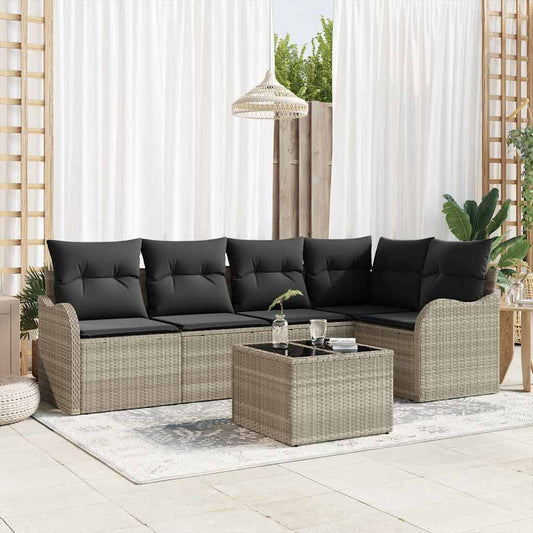 Kerti Kanapé Szett párnával 6 pcs Világosszürke Poli rattan