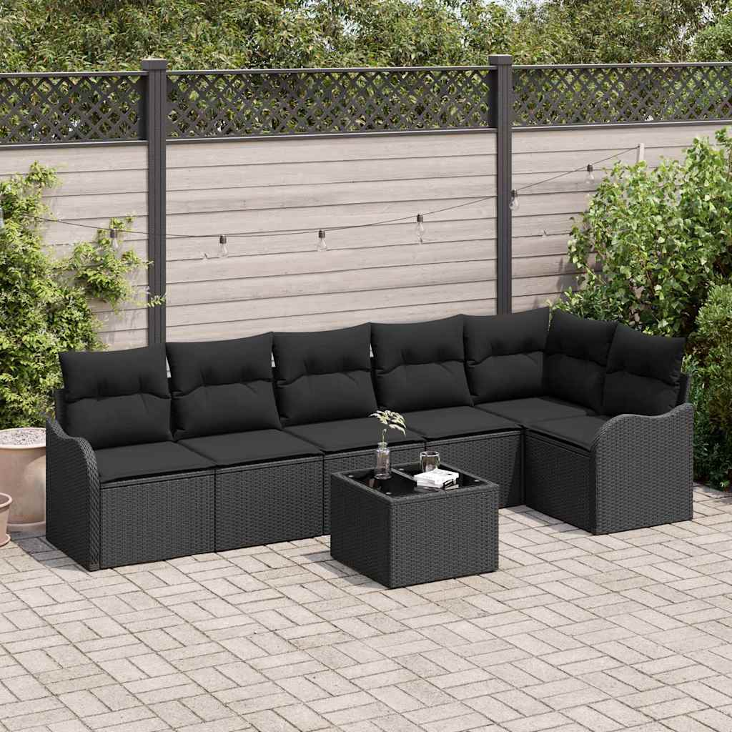 Kerti Kanapé Szett 7 pcs Fekete polirattan