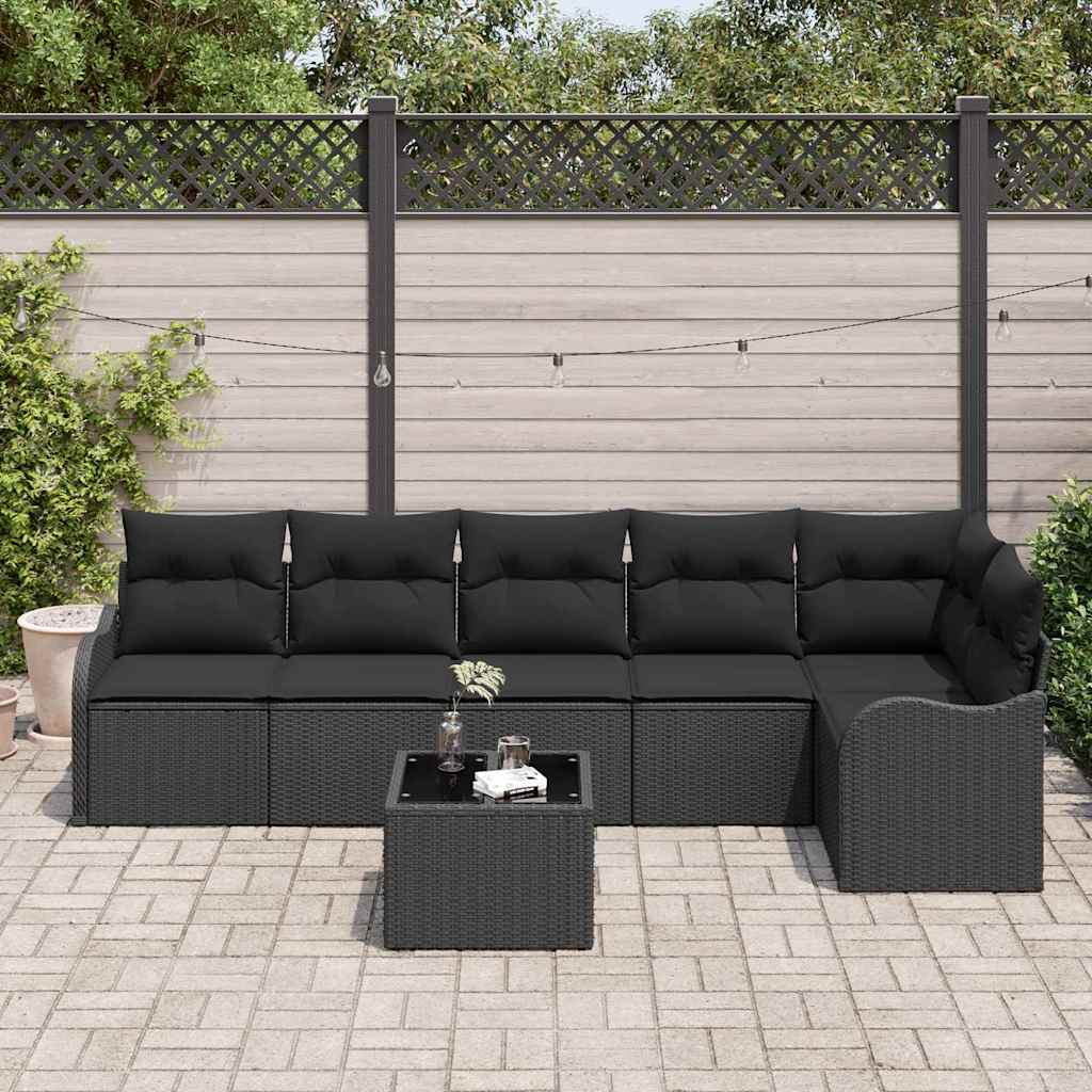 Kerti Kanapé Szett 7 pcs Fekete polirattan