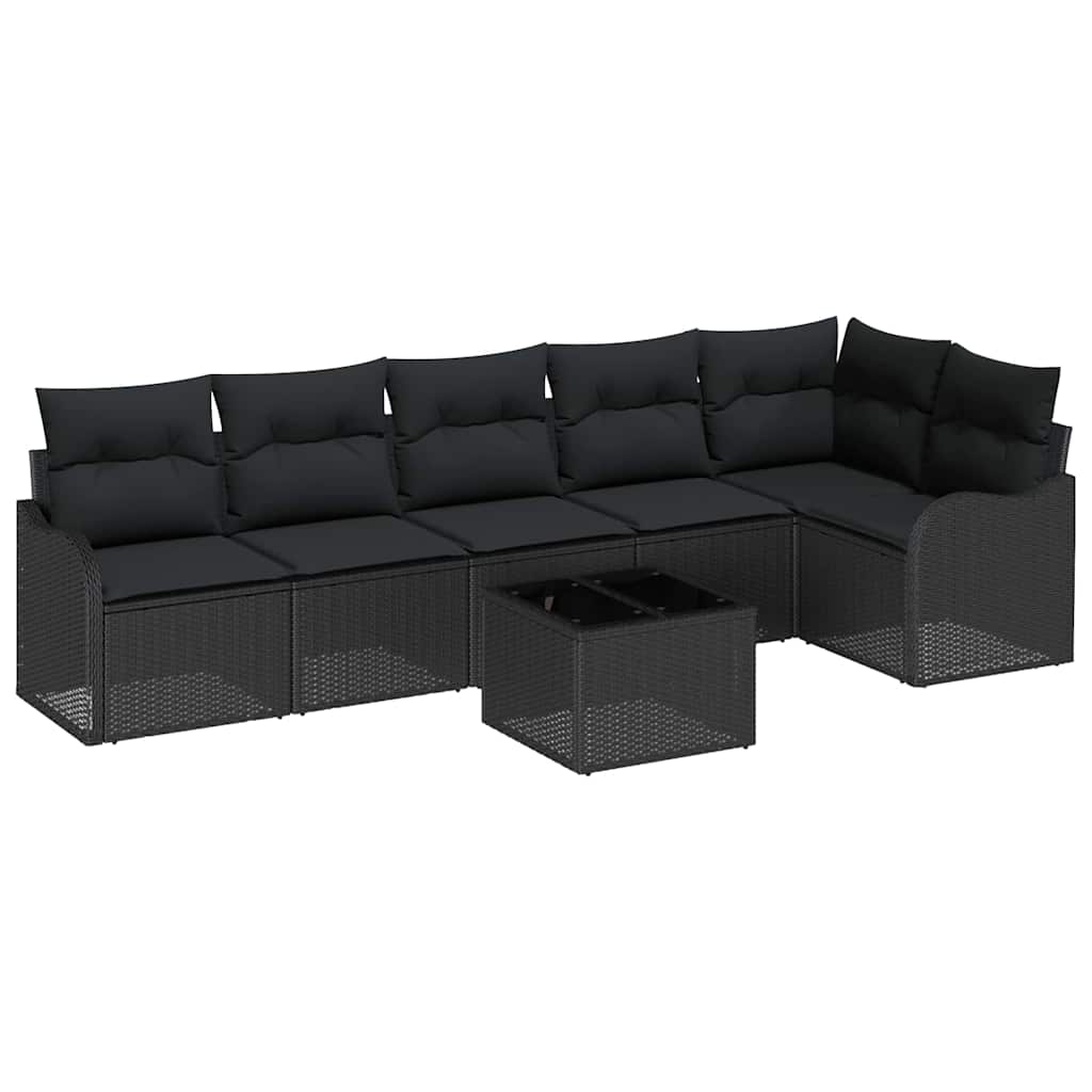 Kerti Kanapé Szett 7 pcs Fekete polirattan