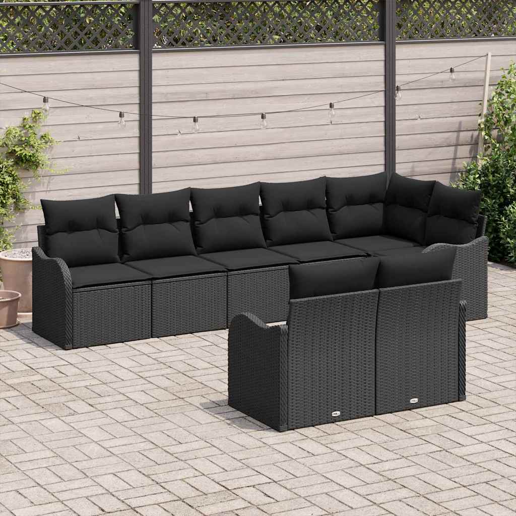 Kerti Kanapé Szett 8 pcs Fekete polirattan