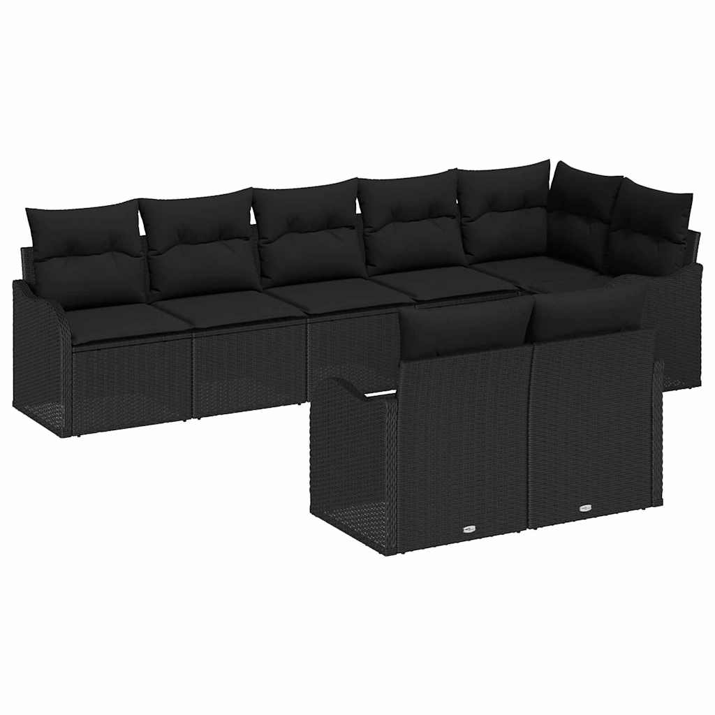 Kerti Kanapé Szett 8 pcs Fekete polirattan