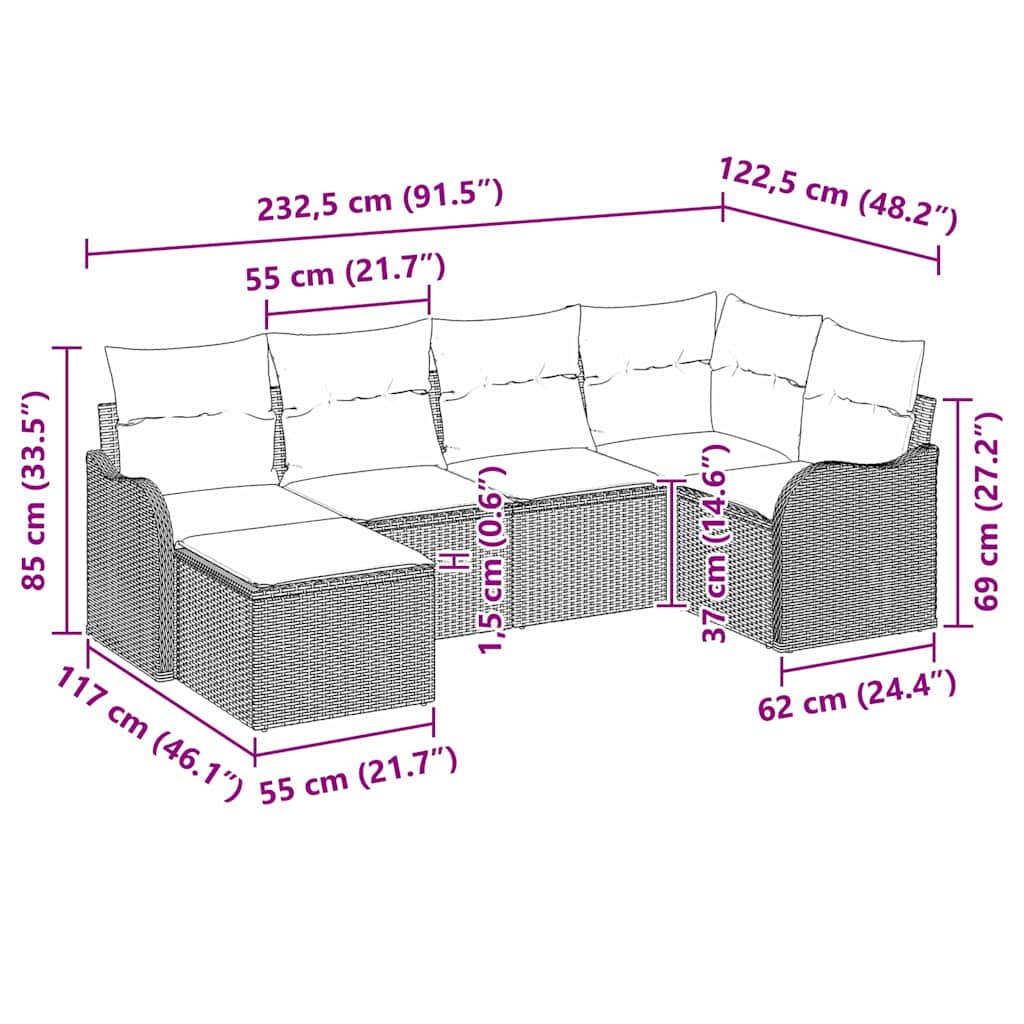 Kerti Kanapé Szett párnával 6 pcs Barna Poli rattan