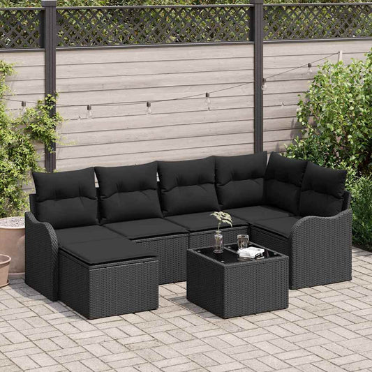 Kerti Kanapé Szett párnával 7 pcs Fekete Poli rattan