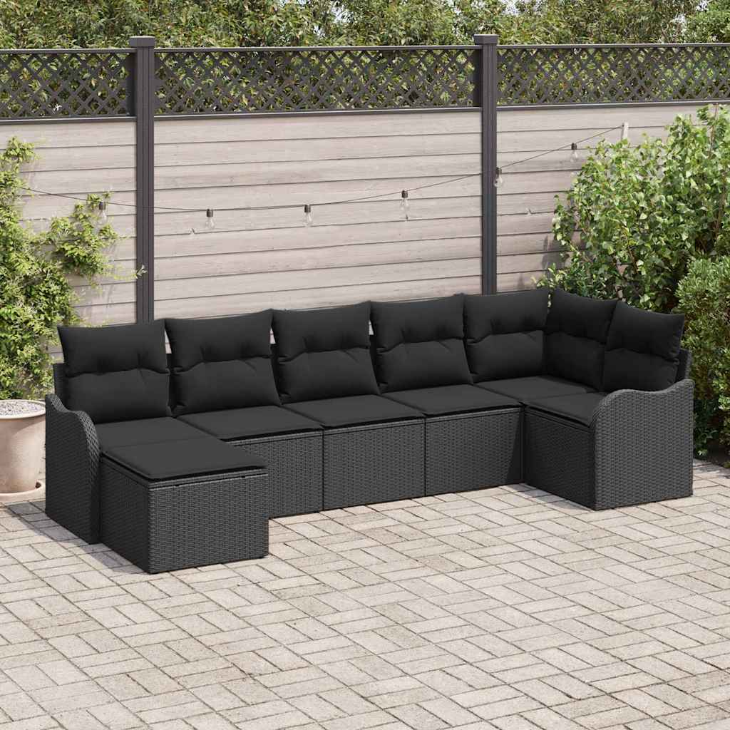 Kerti Kanapé Szett 7 pcs Fekete polirattan