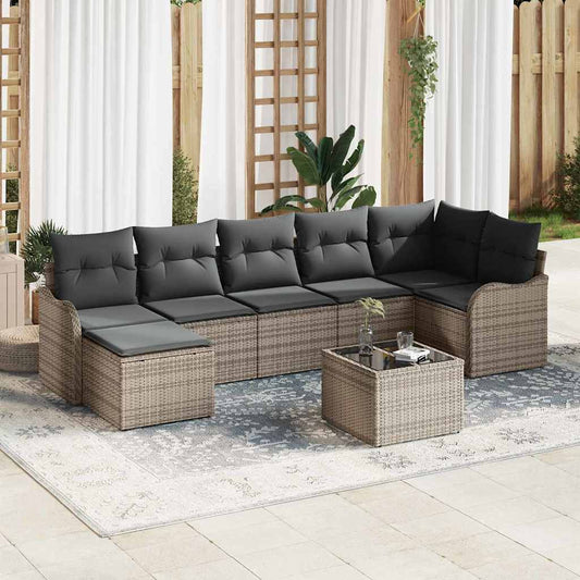 Kerti Kanapé Szett 8 pcs Szürke polirattan