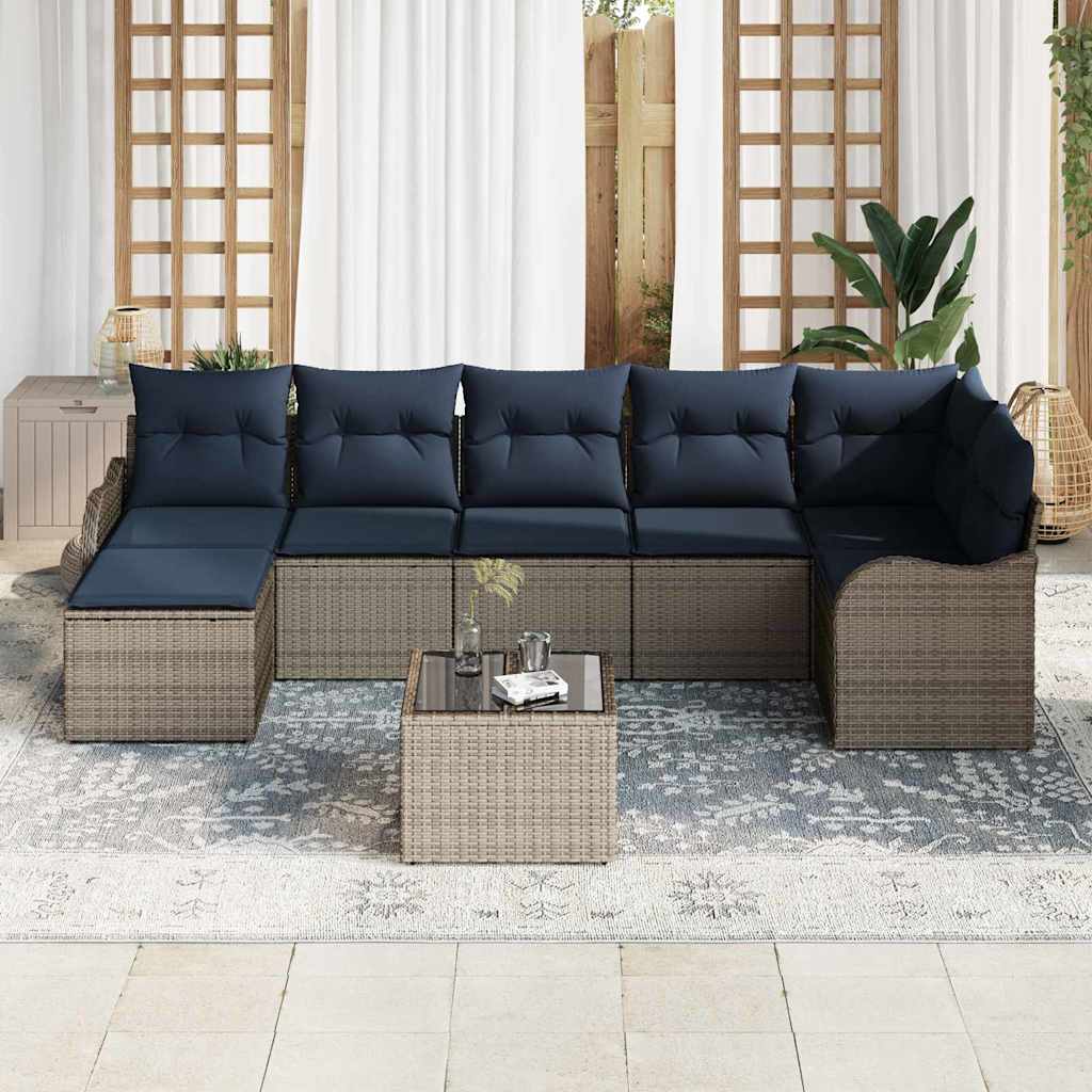 Kerti Kanapé Szett párnával 8 pcs Szürke Poli rattan