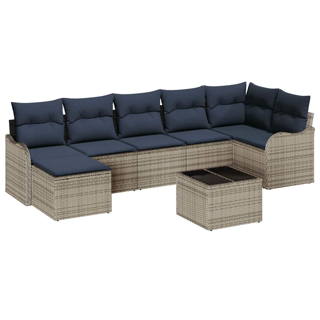 Kerti Kanapé Szett párnával 8 pcs Szürke Poli rattan